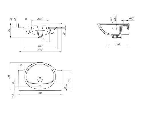Раковина мебельная Cersanit Erica 70