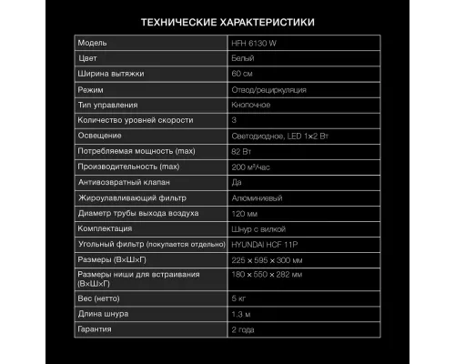 Вытяжка Hyundai HFH 6130 W