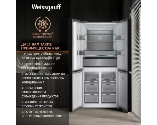 Холодильник Weissgauff WCD 590 NoFrost Inverter Premium Biofresh Blue Glass