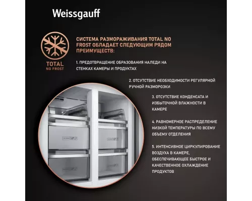 Холодильник Weissgauff WCD 590 NoFrost Inverter Premium Biofresh Blue Glass