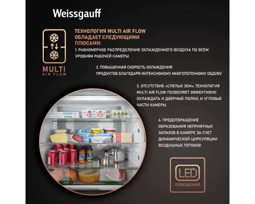 Холодильник Weissgauff WCD 590 NoFrost Inverter Premium Biofresh Blue Glass