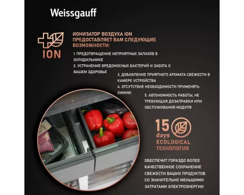 Холодильник Weissgauff WCD 590 NoFrost Inverter Premium Biofresh Blue Glass