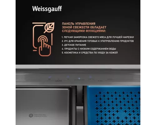 Холодильник Weissgauff WCD 590 NoFrost Inverter Premium Biofresh Blue Glass