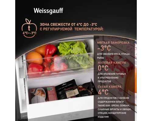 Холодильник Weissgauff WFD 450 Total NoFrost Inverter Dark Grey Built-in