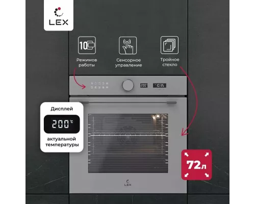 Духовой шкаф LEX EDM 1001 ONE GR стекло серое