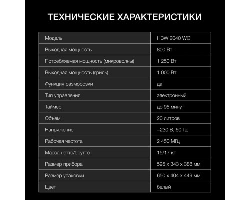 Встраиваемая микроволновая печь Hyundai HBW 2040 WG Встраиваемая микроволновая печь Hyundai HBW 2040 WG