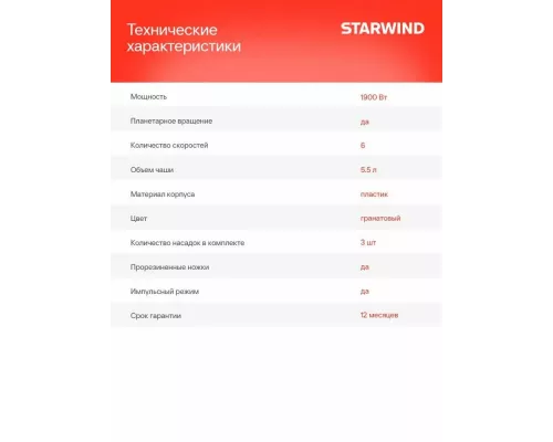 Миксер STARWIND SPM7170 гранатовый