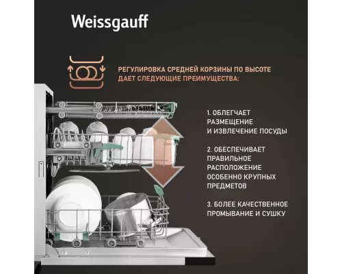 Встраиваемая посудомоечная машина Weissgauff BDW 6140 Real Touch DC Inverter Timer Floor