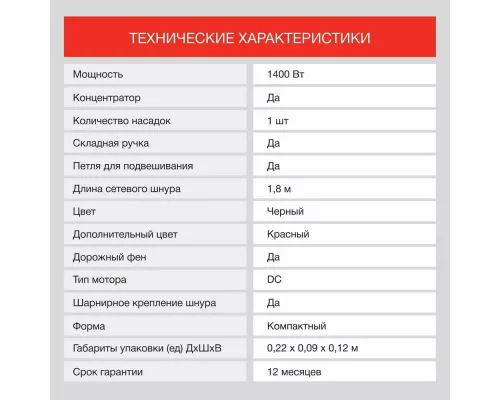 Фен STARWIND SHD 7065 черный/красный