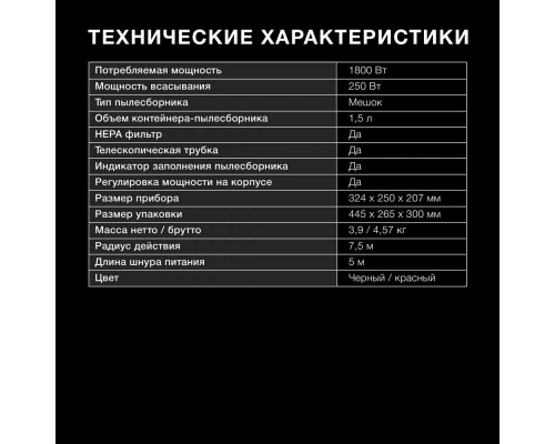 Пылесос HYUNDAI HYV-B1570 красный Пылесос HYUNDAI HYV-B1570 красный