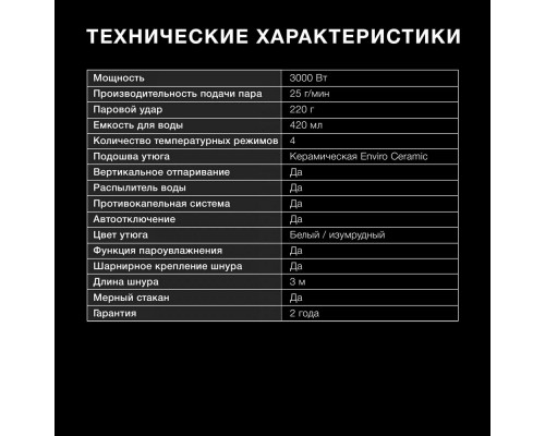 Утюг HYUNDAI H-SI01223 белый/изумрудный Утюг HYUNDAI H-SI01223 белый/изумрудный
