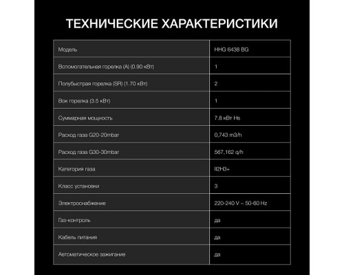 Варочная поверхность Hyundai HHG 6438 BG черный Варочная поверхность Hyundai HHG 6438 BG черный