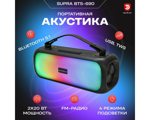 Портативная колонка SUPRA BTS-690 черный Портативная колонка SUPRA BTS-690 черный
