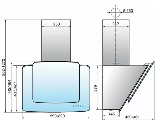 Вытяжка каминная наклонная ELIKOR КВАРЦ 60П-1000-Е4Д черный/черное