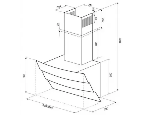 Вытяжка каминная наклонная KRONA INGA 600 black PB