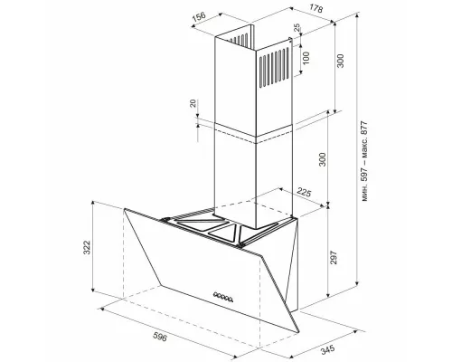 Вытяжка каминная наклонная KRONA POLLY 600 WHITE PB