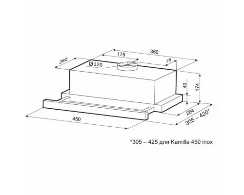 Вытяжка встраиваемо-выдвижная KRONA KAMILLA 450 WHITE