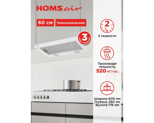 Вытяжка встраиваемо-выдвижная HOMSair FLAT 60 Glass белый Вытяжка встраиваемо-выдвижная HOMSair FLAT 60 Glass белый