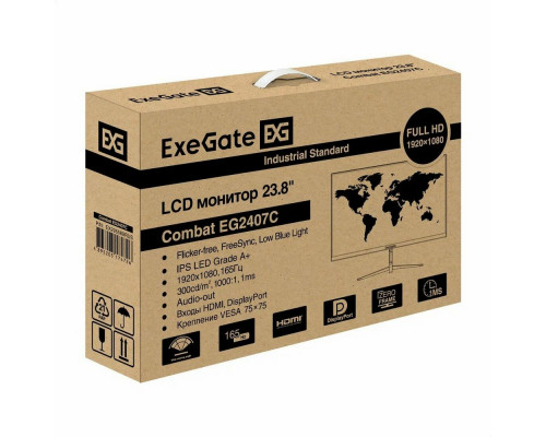 Монитор 23.8" ExeGate Combat EG2407C IPS 1920x1080, 165 Гц, 1 мс, 16:9, 300 кд/м2, HDMI, DP, выход на наушники, черный (EX295589RUS) Монитор 23.8" ExeGate Combat EG2407C IPS 1920x1080, 165 Гц, 1 мс, 16:9, 300 кд/м2, HDMI, DP, выход на наушники, черный (EX295589RUS)