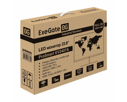 Монитор 23.8" Exegate EX294344RUS ProSmart EV2407A безрамочный, VA LED Grade A+, FHD, 16:9, 280cd/m2, 3000:1, 178°/178°, 5ms, Speakers, D-Sub, HDMI Монитор 23.8" Exegate EX294344RUS ProSmart EV2407A безрамочный, VA LED Grade A+, FHD, 16:9, 280cd/m2, 3000:1, 178°/178°, 5ms, Speakers, D-Sub, HDMI