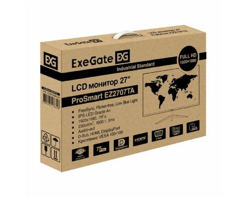 Монитор 27" ExeGate EZ2707TA ProSmart IPS 1920x1080, 75 Гц, 5 мс, 16:9, 250 кд/м², 1xHDMI 1.4, 1xD-Sub, 1xDisplayPort, 3.5 мм, черный (EX297649RUS) Монитор 27" ExeGate EZ2707TA ProSmart IPS 1920x1080, 75 Гц, 5 мс, 16:9, 250 кд/м², 1xHDMI 1.4, 1xD-Sub, 1xDisplayPort, 3.5 мм, черный (EX297649RUS)