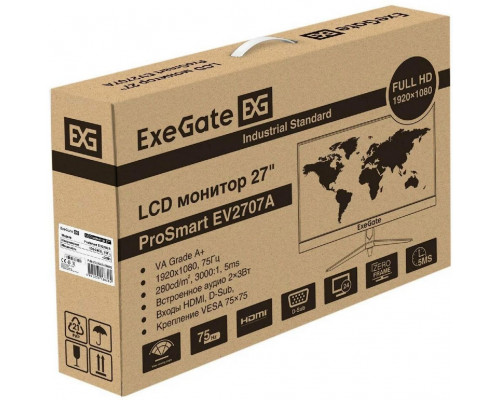 Монитор 27" ExeGate ProSmart EV2707A VA 1920x1080, 75 Гц, 5 мс, 16:9, 280 кд/м², 1xHDMI, 1xD-Sub, 3.5 мм, черный (EX294345RUS) Монитор 27" ExeGate ProSmart EV2707A VA 1920x1080, 75 Гц, 5 мс, 16:9, 280 кд/м², 1xHDMI, 1xD-Sub, 3.5 мм, черный (EX294345RUS)
