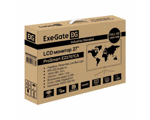 Монитор 27" ExeGate ProSmart EZ2707CA IPS LED Grade A+, FHD, 75Гц, Speakers, D-Sub, HDMI, DisplayPort, audio-in/out, кабель HDMI 1.5м (EX297650RUS) Монитор 27" ExeGate ProSmart EZ2707CA IPS LED Grade A+, FHD, 75Гц, Speakers, D-Sub, HDMI, DisplayPort, audio-in/out, кабель HDMI 1.5м (EX297650RUS)