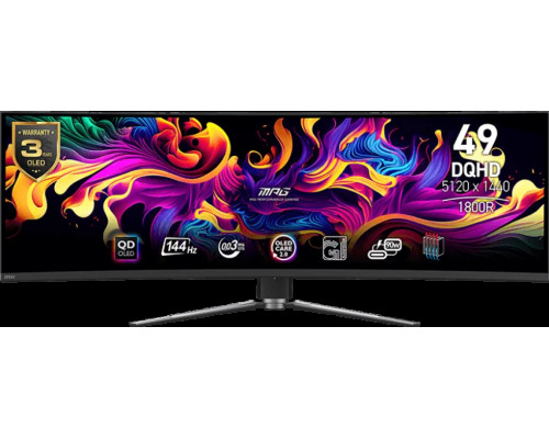 Монитор 49" MSI MPG 491CQP QD OLED 5120x1440, 144 Гц, 0.03 мс, 32:9, 250 кд/м², 2xHDMI, 1хDP, 1хUSB-C, изогнутый, черный (9S6-3FA84T-010)