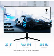Монитор 23.8" KTC H24T09P IPS 1920x1080, 165 Гц, 1 мс, 16:9, 300 кд/м², 2xHDMI, 2xDP 1.2, 1x3.5 мм, черный