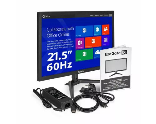 Монитор 21.5" ExeGate EB2200A VA 1920x1080, 75 Гц, 5 мс, 16:9, 200 кд/м², 1xHDMI, 1xVGA, черный (EX297376RUS)