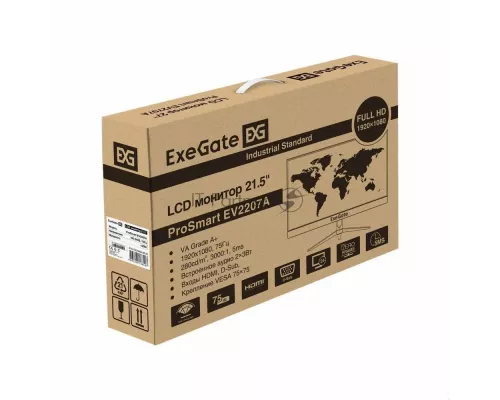 Монитор 21.5" ExeGate EX294343RUS ProSmart EV2207A VA LED Grade A+, FHD, 16:9, 280cd/m2, 3000:1, 178°/178°, 5ms, Speakers, D-Sub, HDMI, VESA