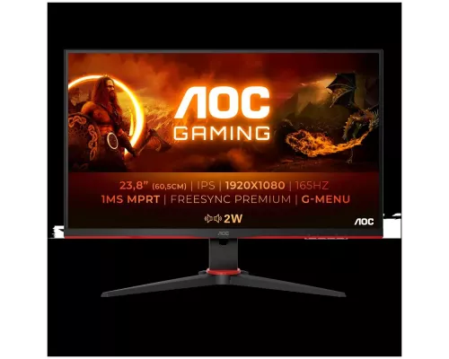 Монитор 23.8" AOC 24G2SPAE IPS 1920x1080, 165 Гц, 4 мс, 16:9, 300 кд/м2, 2xHDMI, 1хDP, 1xVGA, 1x3.5 мм, черный