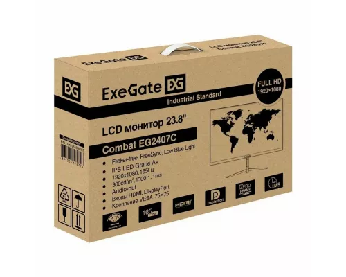 Монитор 23.8" ExeGate Combat EG2407C IPS 1920x1080, 165 Гц, 1 мс, 16:9, 300 кд/м2, HDMI, DP, выход на наушники, черный (EX295589RUS)