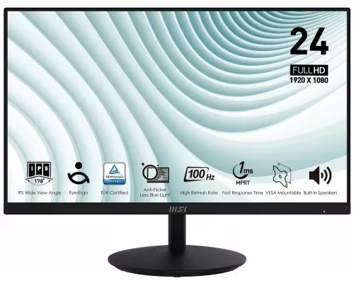 Монитор 23.8" MSI Pro MP242A IPS 1920x1080, 100 Гц, 4 мс, 16:9, 300 кд/м2, 1xHDMI, 1xDP, выход на наушники, черный (9S6-3PA1CT-205)