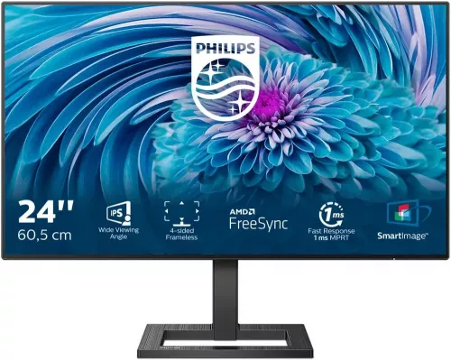 Монитор 23.8" Philips 242E2FA(00/01) IPS 1920x1080, 75 Гц, 4 мс, 16:9, 300 кд/м2, 1xHDMI, 1xDP, 1xVGA, выход на наушники, черный