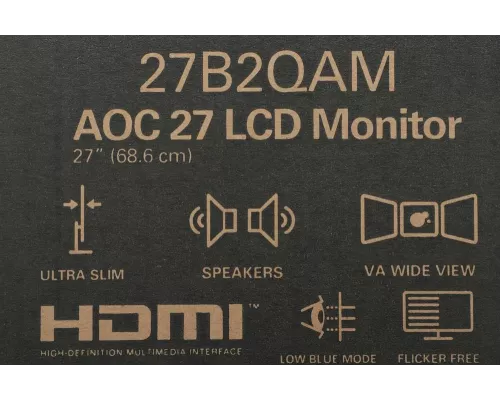 Монитор 27" AOC Value Line 27B2QAM VA 1920x1080, 75 Гц, 4 мс, 16:9, 250 кд/м², 1xHDMI, 1хDP, 1x3.5 мм, черный