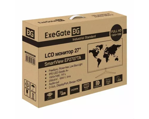 Монитор 27" ExeGate EP2707TA IPS FHD 75Hz 5ms 250cd 1000:1 D-Sub HDMI1.4 DisplayPort AudioOut встроенный БП FreeSync VESA (EX295529RUS)