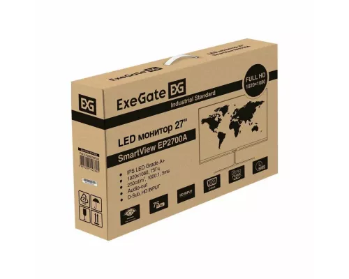 Монитор 27" ExeGate SmartView EP2700A IPS 1920x1080, 75 Гц, 5 мс, 16:9, 250 кд/м2, VGA, выход на наушники, черный (EX295530RUS)
