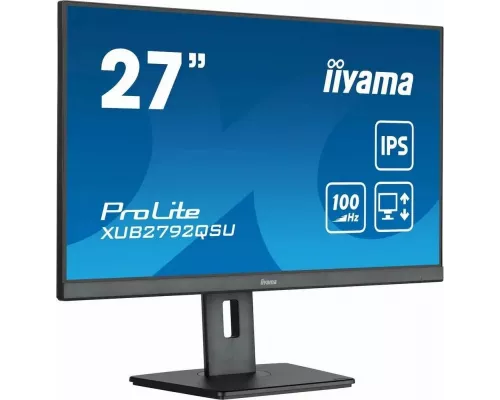 Монитор 27" Iiyama ProLite XUB2792QSU-B6 IPS 2560x1440, 100 Гц, 0.4 мс, 16:9, 250 кд/м², 1xHDMI, 1xDP, 4xUSB-A, 1x3.5 мм, 2x2 Вт, черный