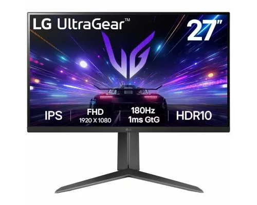 Монитор 27" LG UltraGear 27GS65F-B IPS 1920x1080, 180 Гц, 1 мс, 16:9, 400 кд/м2, 1хHDMI, 1хDP, выход на наушники, черный