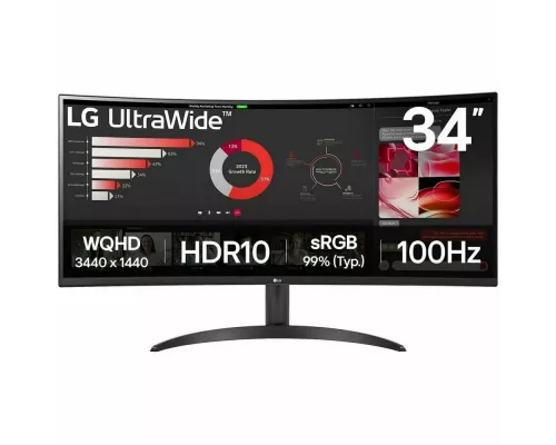 Монитор 34" LG UltraWide 34WR50QK-B VA 3440x1440, 100 Гц, 5 мс, 21:9, 300 кд/м², 2xHDMI, 1xDisplayPort, черный