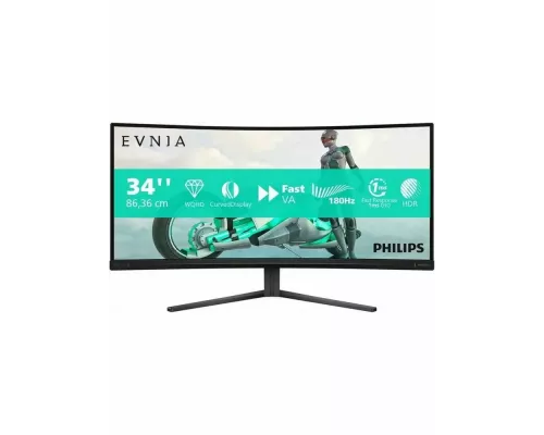 Монитор 34" Philips 34M2C3500L VA 3440x1440, 180 Гц, 1 мс, 21:9, 300 кд/м², 2xHDMI, 1xDP, 1x3.5 мм, изогнутый R1500, черный