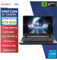 Ноутбук Colorful EVOL P15 i5-12450H/16Gb/SSD512Gb/RTX 4050 6Gb/15.6";/IPS/FHD/144Hz/NoOS