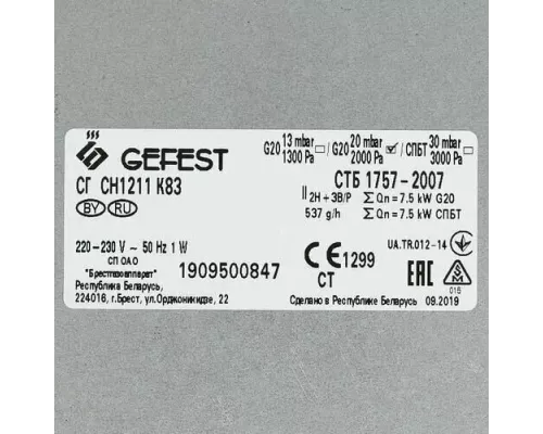 Варочная поверхность GEFEST СГ СН 1211 К83 черный