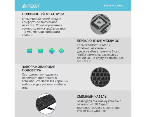 Клавиатура A4Tech Fstyler FX61 серый