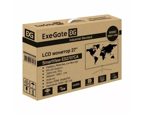 Монитор 27" ExeGate SmartView ES2707CA IPS 2560x1440, 75 Гц, 1 мс, 16:9, 300 кд/м2
