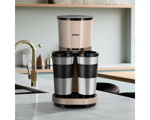 Кофеварка Kitfort КТ-7303 бежевый/черный Кофеварка Kitfort КТ-7303 бежевый/черный