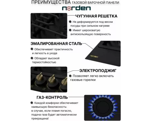 Варочная поверхность NORDEN ANTIQUE 64G MBL RUSTIC FFD матовый черный