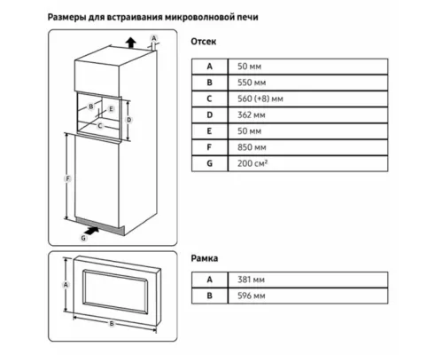Встраиваемая микроволновая печь Samsung MS23A7013AT/BW серебристый/черный