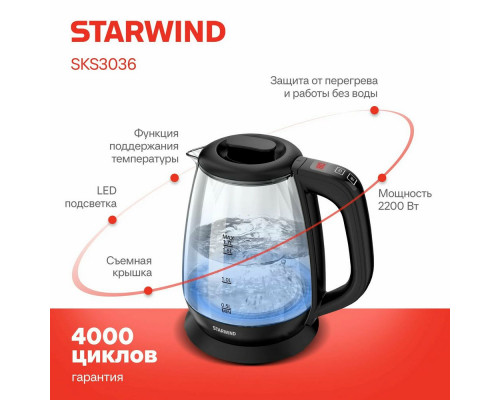 Чайник Starwind SKS3036 черный стекло